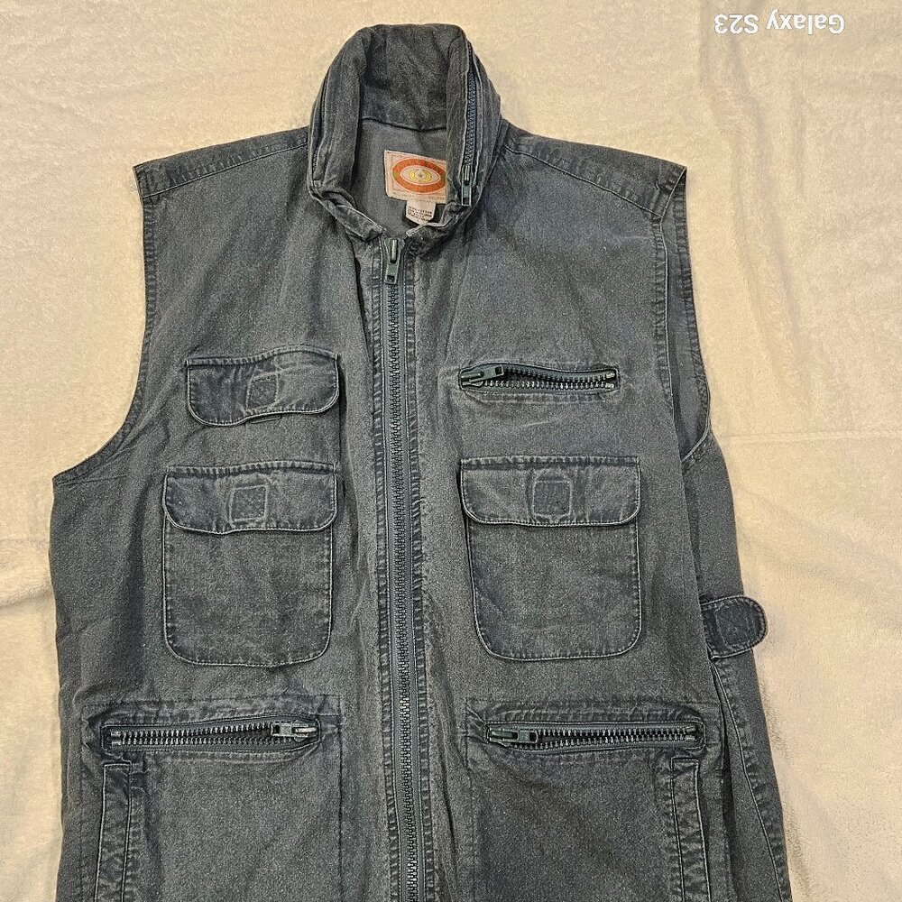 Vintage Banana Republic Vest Lg Green Safari Cargo Utility Photographer 80s